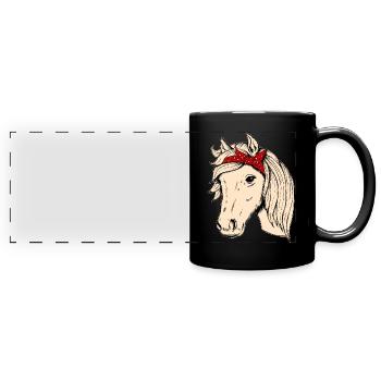Tête de cheval avec chiffon cavalier cavalier cadeau cheval - Mug panoramique uni - noir - Devant