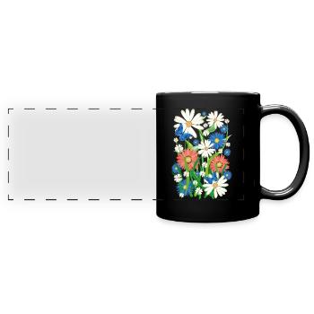 24 Blumen Schmetterlinge Sommer Wiese - Panorama-Tasse farbig - Schwarz - Vorne