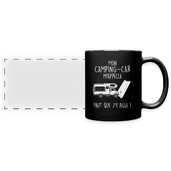 Homme camping-car. humour appel de camping-car - Mug panoramique uni - noir - Devant
