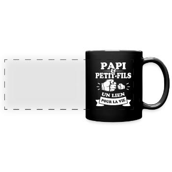Papi et petit fils lien pour la vie - Mug panoramique uni - noir - Devant
