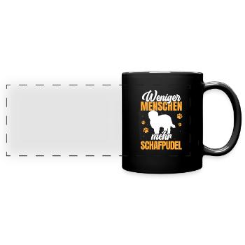 Weniger Menschen mehr Schafpudel Hütepudel - Panorama-Tasse farbig - Schwarz - Vorne
