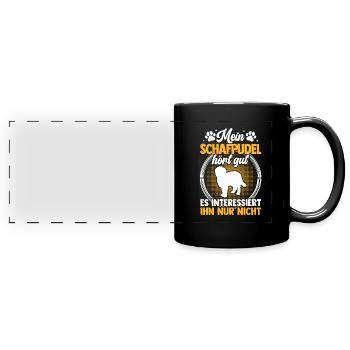 Mein Schafpudel hört gut Hütepudel - Panorama-Tasse farbig - Schwarz - Vorne