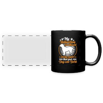 Hannoverscher Schweißhund schnarcht lauter - Panorama-Tasse farbig - Schwarz - Vorne