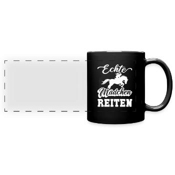 Echte Mädchen Reiten Pferdespruch Reiterspruch - Panorama-Tasse farbig - Schwarz - Vorne