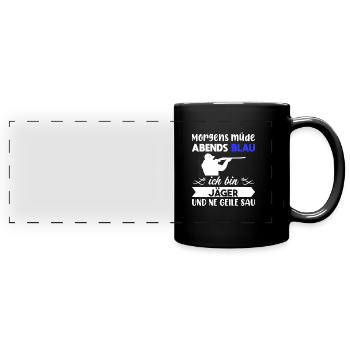 Morgens Müde Abends Blau Jäger - Panorama-Tasse farbig - Schwarz - Vorne