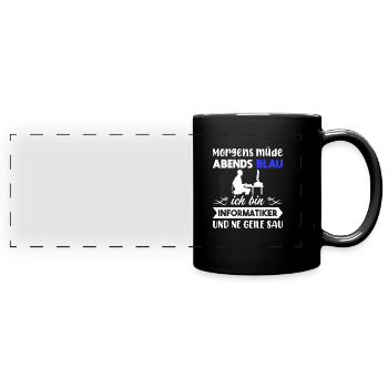 Morgens Müde Abends Blau Informatiker - Panorama-Tasse farbig - Schwarz - Vorne