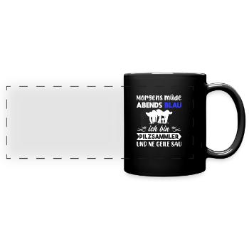 Morgens Müde Abends Blau Pilzsammler - Panorama-Tasse farbig - Schwarz - Vorne