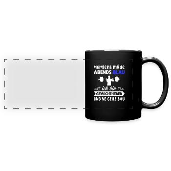 Morgens Müde Abends Blau Gewichtheber - Panorama-Tasse farbig - Schwarz - Vorne