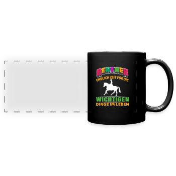 Rentner Rente Rentenbeginn Reiten Pferd Reiter - Panorama-Tasse farbig - Schwarz - Vorne