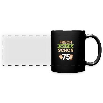 Geschenk 75 Jahre Geburtstag Igel - Panorama-Tasse farbig - Schwarz - Vorne