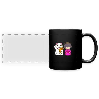 Maneki Neko Japan Glücksbringer - Panorama-Tasse farbig - Schwarz - Vorne
