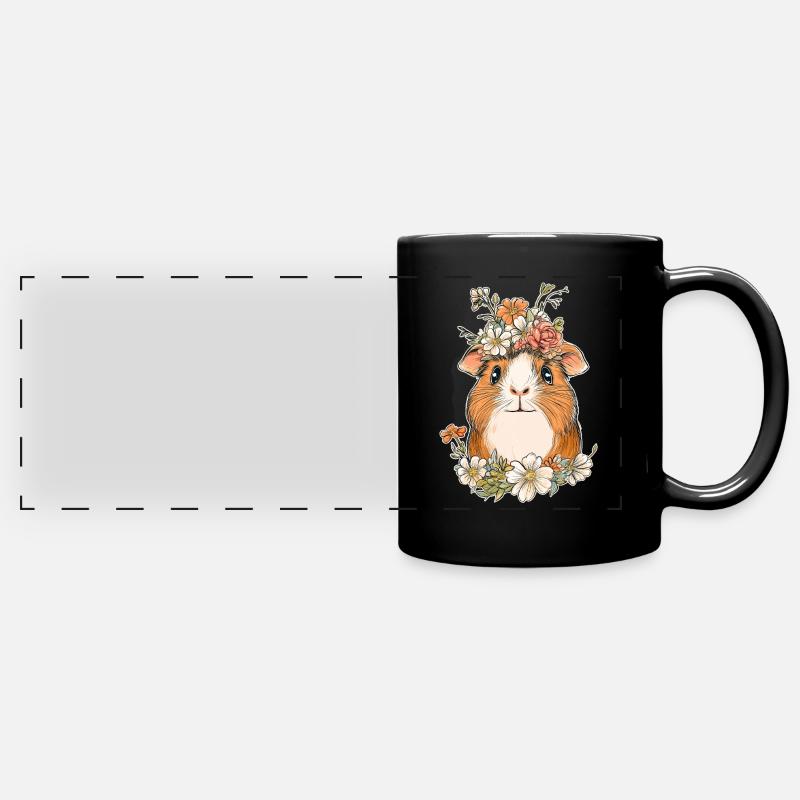 Guinea pig with flowers - Full Colour Panoramic Mug - black