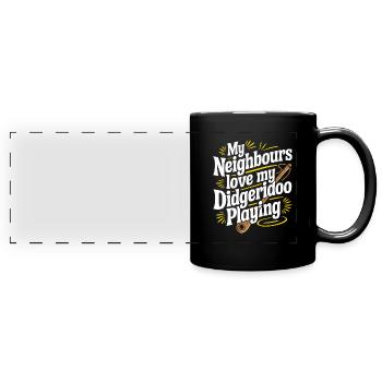 Didgeridoo Player Embracing Aboriginal Instrument - Full Colour Panoramic Mug - black - Front