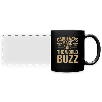 Bee-friendly gardener, pollinator, garden and - Full Colour Panoramic Mug - black - Front