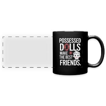 Gruseliger Puppenkollektor - Panorama-Tasse farbig - Schwarz - Vorne