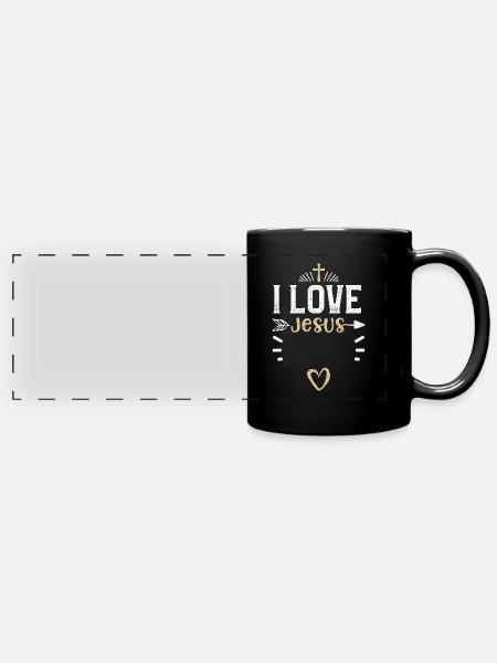 I Love Jesus - Jesus - Panorama-Tasse farbig - Schwarz