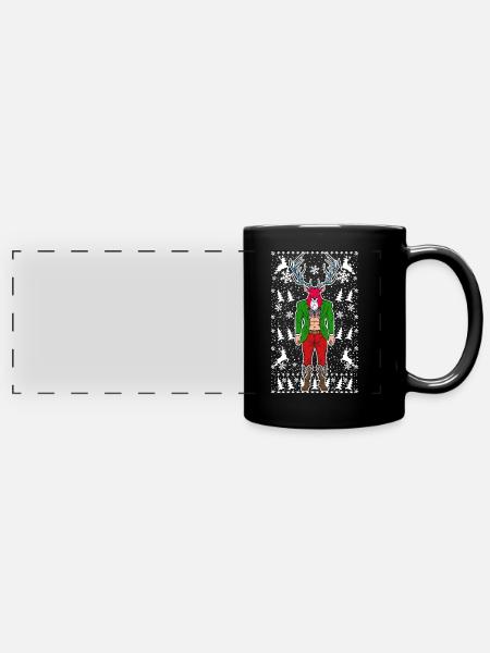 05 Hirsch Rudolf Mann Schneeflocken - Panorama-Tasse farbig - Schwarz