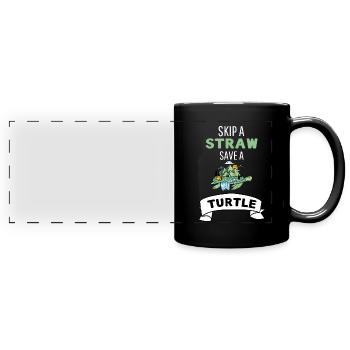 Lass ein Strohhalm weg rette eine Schildkröte - Panorama-Tasse farbig - Schwarz - Vorne