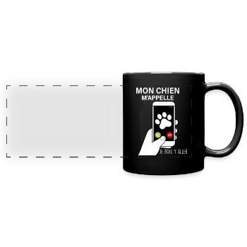 Mon Chien m'appelle Chien Humour - Mug panoramique uni - noir - Devant