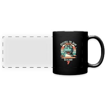 7. Geburtstag - Panorama-Tasse farbig - Schwarz - Vorne