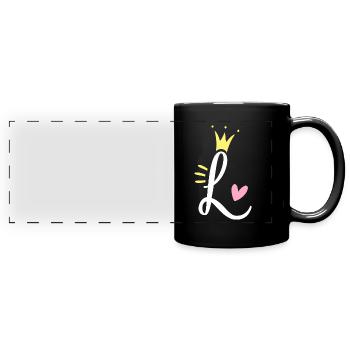 Lettre L Lettre initiale Couronne - Mug panoramique uni - noir - Devant