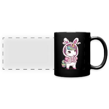 Kawaii Einhorn mit süßem Häschen Outfit - Panorama-Tasse farbig - Schwarz - Vorne
