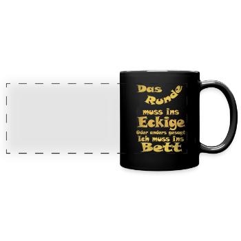 Runde ins Eckige - Panorama-Tasse farbig - Schwarz - Vorne