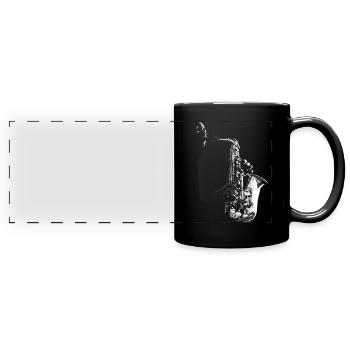 SAXOPHONE, SAXOPHONE ET SAXOPHONISTE SUR NOIR - Mug panoramique uni - noir - Devant