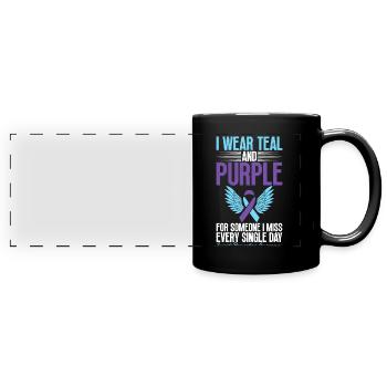 I wear teal and purple for consciousness - Full Colour Panoramic Mug - black - Front