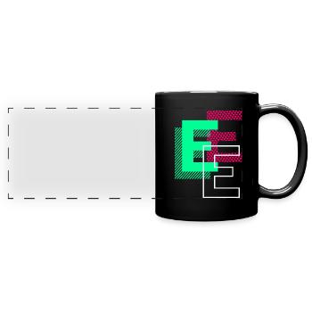 Anfangsbuchstabe E Design Geschenk - Panorama-Tasse farbig - Schwarz - Vorne