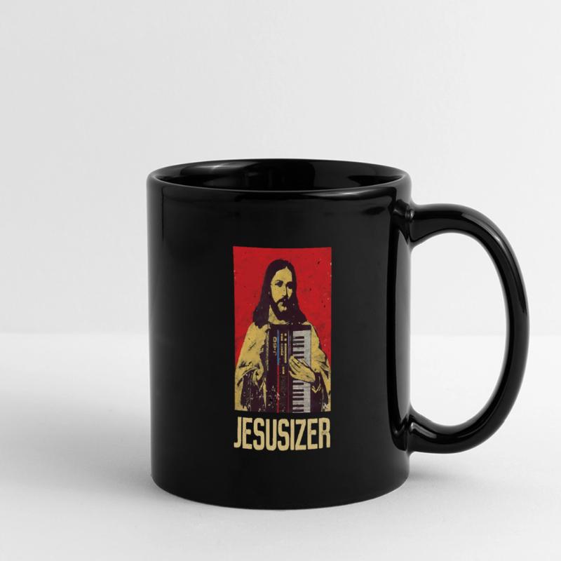 Jesus and Synthesizer - Techno Panorama-Tasse farbig