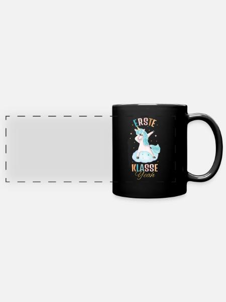 Schulstart mit Einhorn - Panorama-Tasse farbig - Schwarz