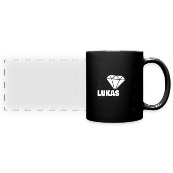 Geschenk für Lukas - Panorama-Tasse farbig - Schwarz - Vorne