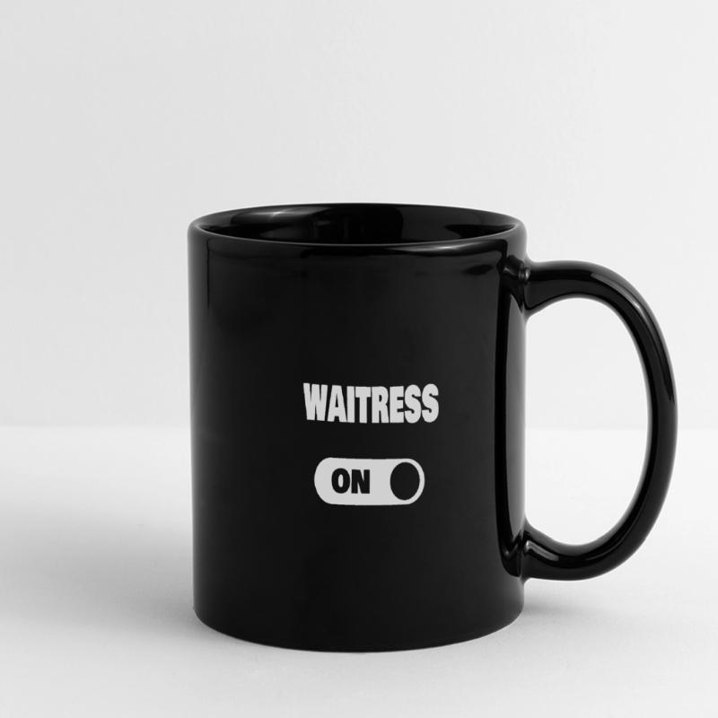 On waitress als kellner oder Kellnerin Panorama-Tasse farbig