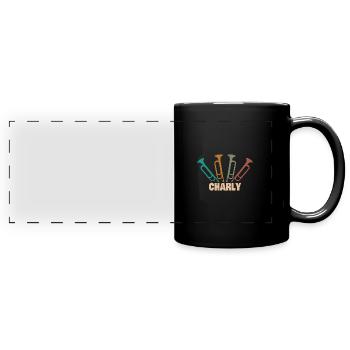 Trompetenspieler Charly - Panorama-Tasse farbig - Schwarz - Vorne