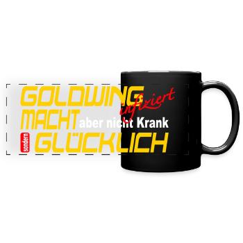 Goldwing macht Glücklich - Motorrad infiziert - Panorama-Tasse farbig - Schwarz - Vorne