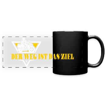 Motorrad Biker Boxer Abenteuer - Der Weg ist Ziel - Panorama-Tasse farbig - Schwarz - Vorne