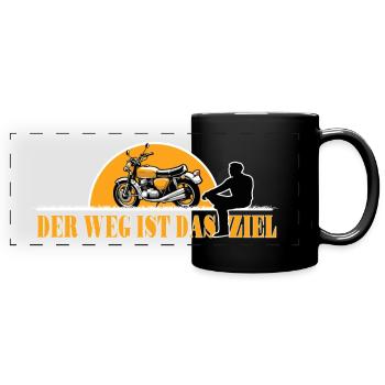 Classic Motorrad Abenteuer - Der Weg ist das Ziel - Panorama-Tasse farbig - Schwarz - Vorne