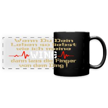 Motorrad Spruch Goldwing - Ich liebe meine Wing - Panorama-Tasse farbig - Schwarz - Vorne