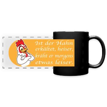 lustiger Spruch Hahn Gockel Hühner Züchter - Panorama-Tasse farbig - Schwarz - Vorne