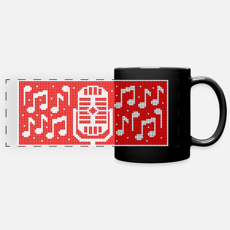 Christmas Pattern Microphone Coffee Mug - Full Colour Panoramic Mug - black