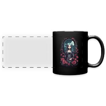 Kawaii Goth Anime E-Girl Design victorien - Mug panoramique uni - noir - Devant