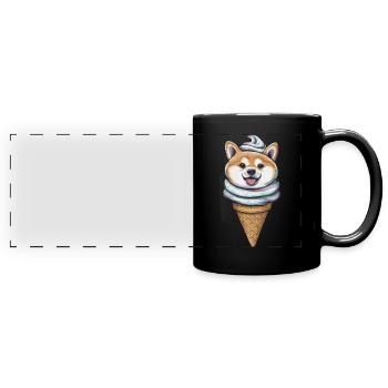 Funny Shiba Inu as waffle cream - Full Colour Panoramic Mug - black - Front