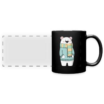 Ours polaire avec écharpe et chandail - Mug panoramique uni - noir - Devant