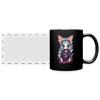 Gothic Bunny eGirl Anime Kemonomimi Design - Full Colour Panoramic Mug - black - Front