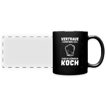 Vertraue keinem dünnen Koch Kochen Küchenchef - Panorama-Tasse farbig - Schwarz - Vorne