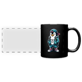 Hipster Penguin Waddle On with Style - Full Colour Panoramic Mug - black - Front