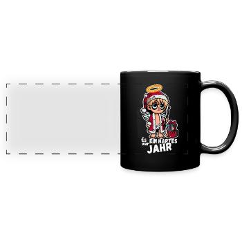 Lustiger Christkind Spruch - Panorama-Tasse farbig - Schwarz - Vorne