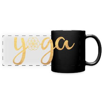 Yoga Yogi Handschrift Flower of Life Energie om - Panorama-Tasse farbig - Schwarz - Vorne