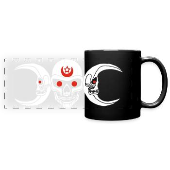 Weißer, skurriler Schädel - Panorama-Tasse farbig - Schwarz - Vorne